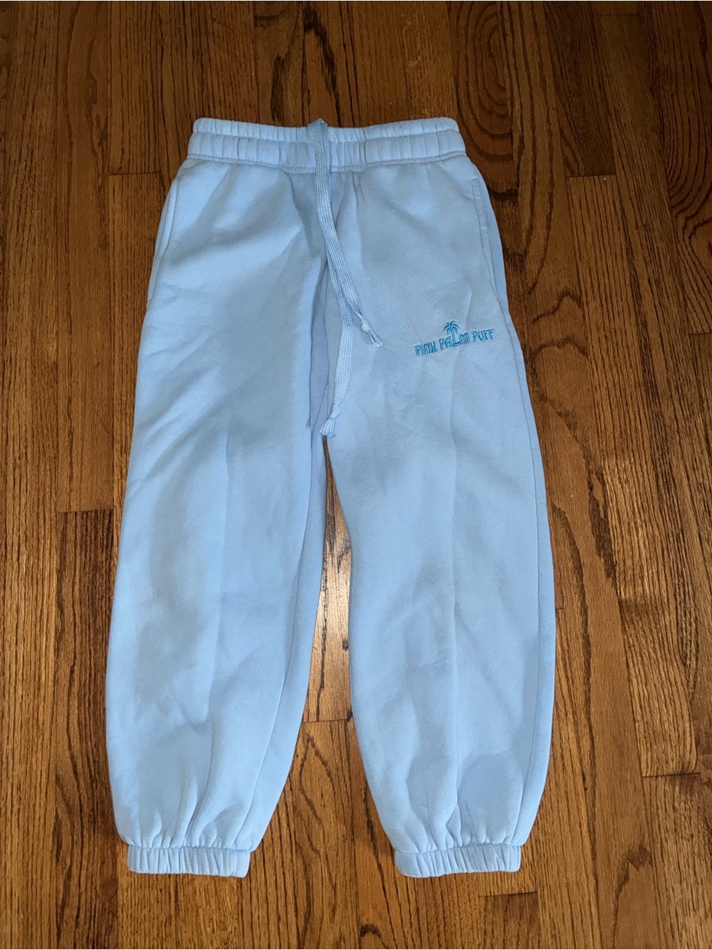 Pink palm puff Light Blue Palm Print Joggers with Drawstring Waist
